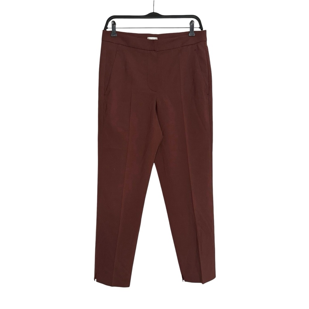 Brunello Cucinelli Wool Blend Flat Front Burgundy Tapered Dress Pants US 4